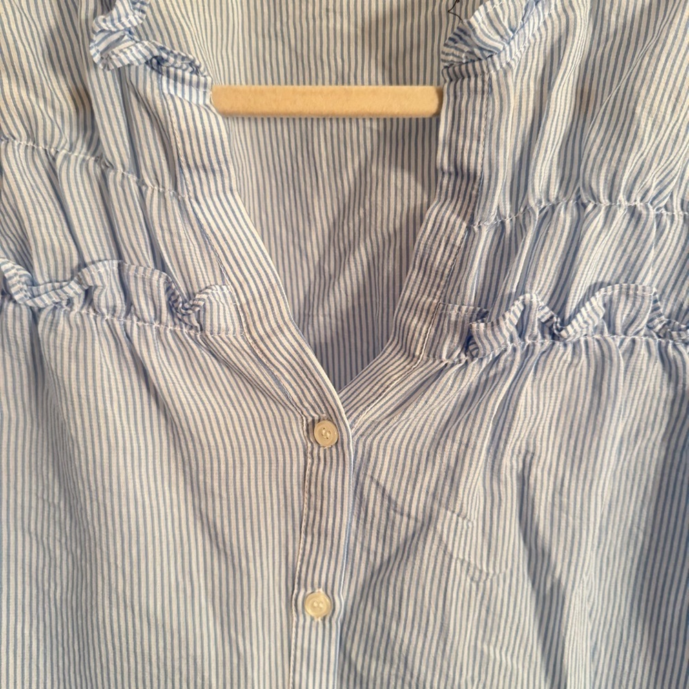 ZARA poplin pinstripe blue ruffle blouse - Picture 3 of 5